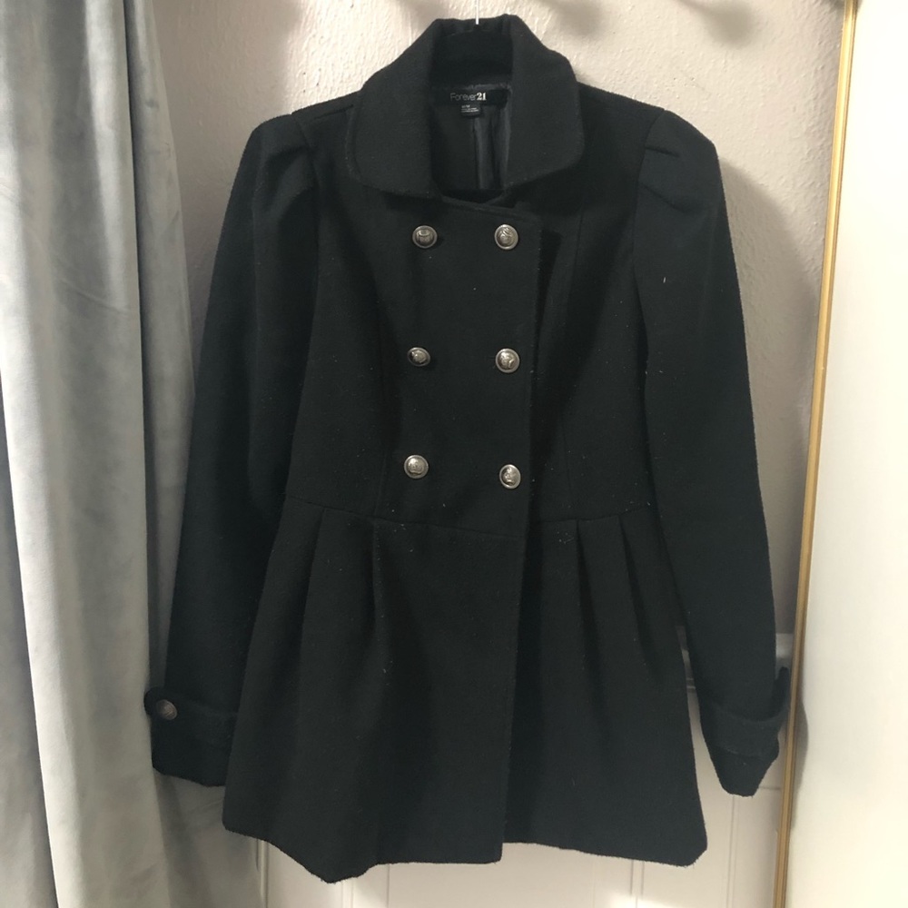 Black pea coat in used condition.